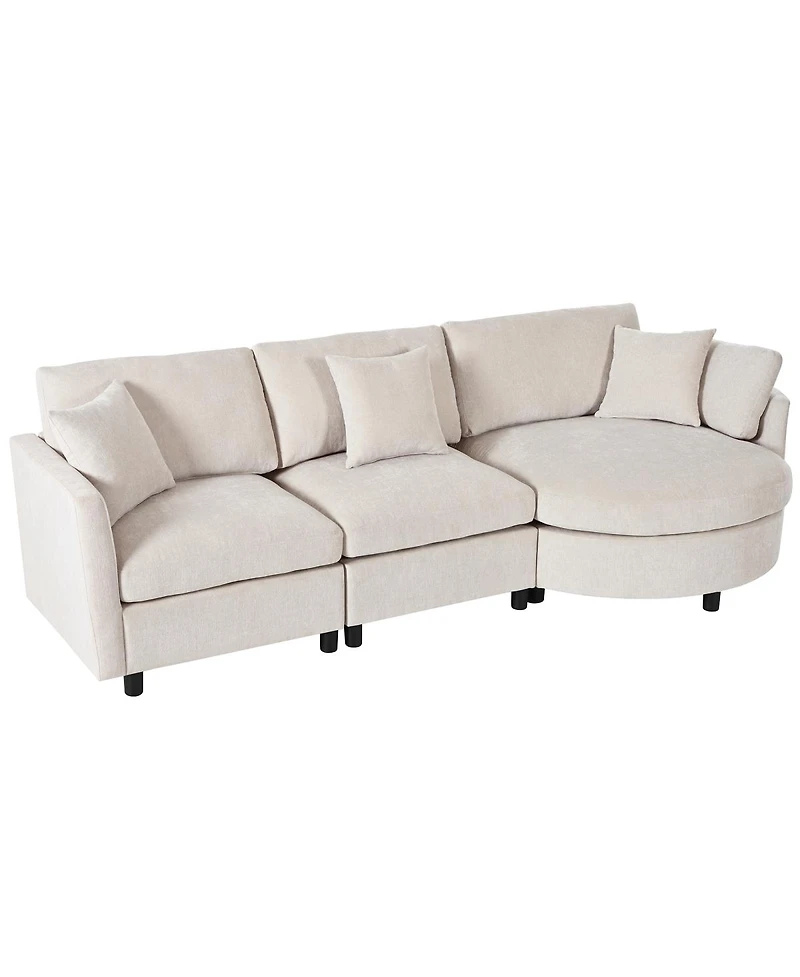 Streamdale Furniture Chenille Curved Chaise 3-Piece Sectional Sofa w/ Pillows