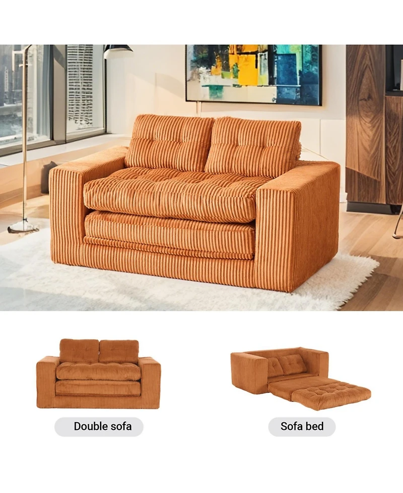 Streamdale Furniture Corduroy Loveseat Sofa Bed with Memory Foam - No Assembly, Convertible