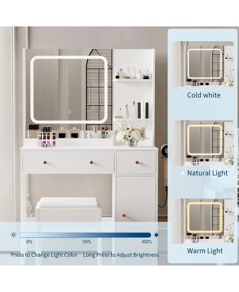 gaomon Makeup Vanity Set with 3-Mode Led Mirror, Stool