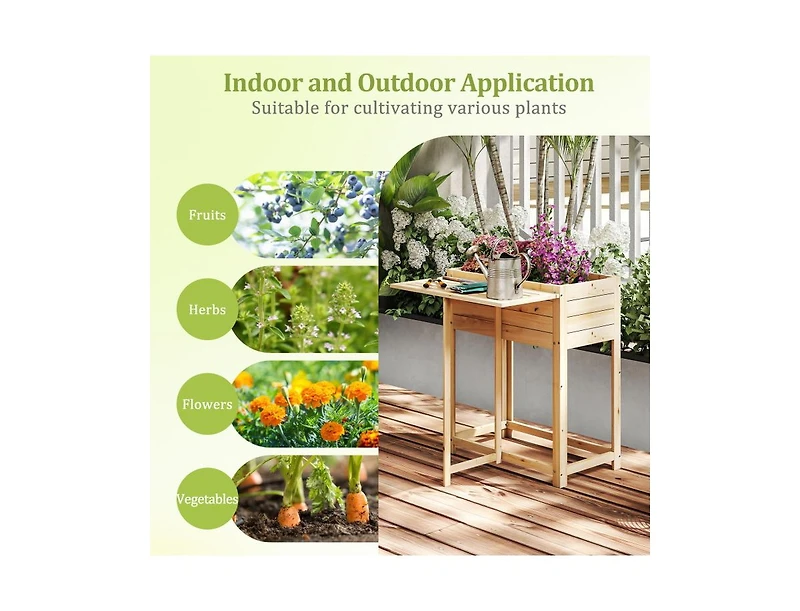 Slickblue Raised Garden Planter with Legs and Side Table for Patio