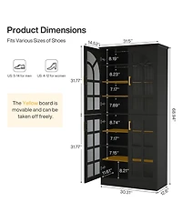 Tribesigns 68.94" Tall Shoe Cabinet with Doors and Led Lights, 8-Tier Wooden Rack Organizer Adjustable Shelves