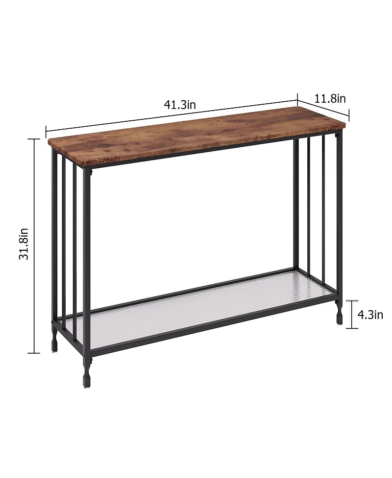 gaomon 41.5" Narrow Industrial 2-Tier Console Table with Glass Shelf and Metal Frame