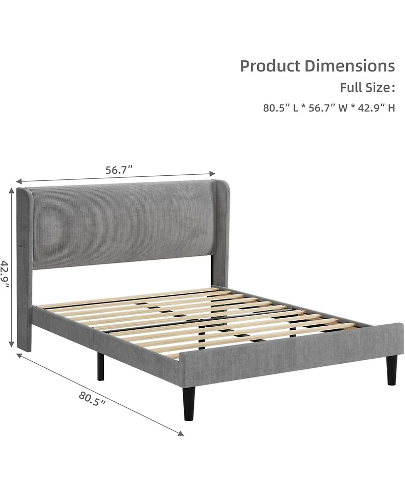 gaomon Upholstered Bed Frame With Wingback Velvet Upholstery Wooden Slats Box Spring Optional