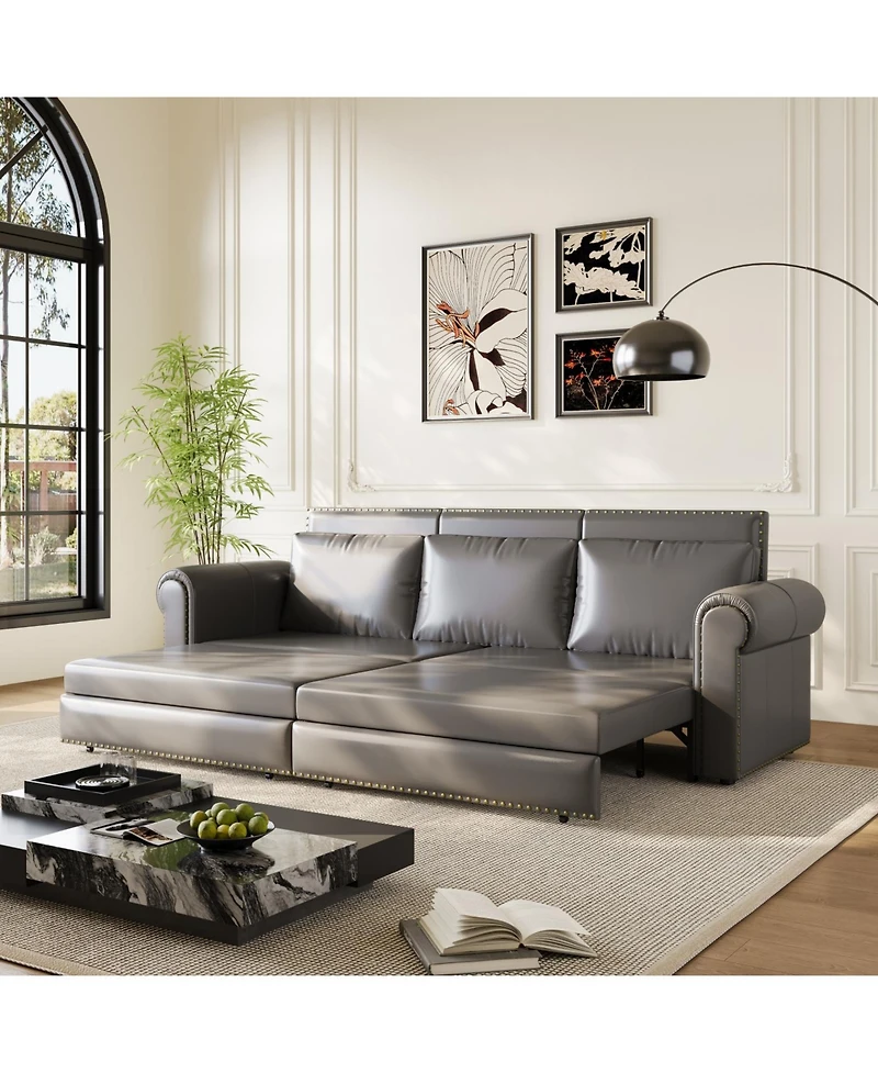 Streamdale Furniture Chesterfield Sleeper Sofa Bed, 93.7" Pull Out, Faux Leather