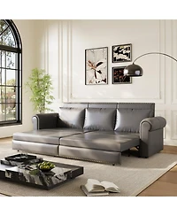 Streamdale Furniture Chesterfield Sleeper Sofa Bed, 93.7" Pull Out, Faux Leather