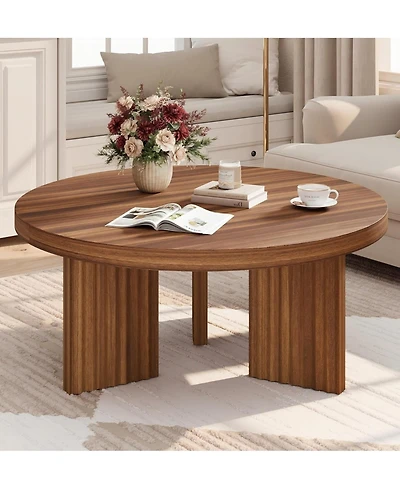 gaomon 33.5" Round Coffee Table with Fluted Legs and Thick Top,Accent Cocktail Tables for Living Room, Bedroom, Easy Assembly