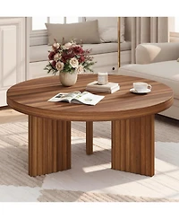 gaomon 33.5" Round Coffee Table with Fluted Legs and Thick Top,Accent Cocktail Tables for Living Room, Bedroom, Easy Assembly