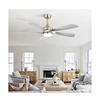 52-inch Modern Sand Nickel 5-Blade Ceiling Fan with Remote Control and Led Light
