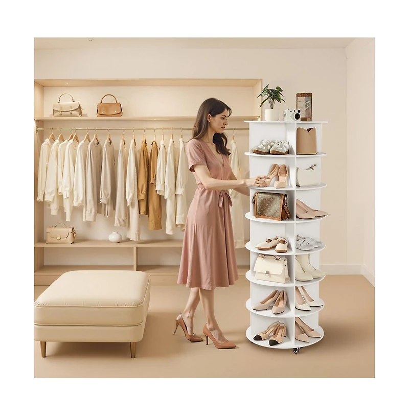Slickblue 7-Tier Rotating Shoe Rack Tower with Wheels