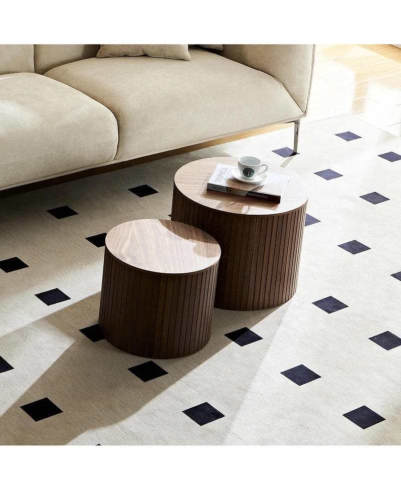 Boyel Living 2-Piece Mdf Nested Table Set, Handcrafted Round Coffee Tables in Walnut for Living Room & Lounge