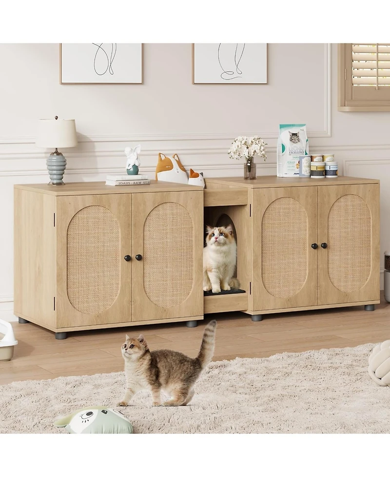 gaomon Cat Litter Box Enclosure 55.1" Double Litter Box Furniture Large Cat Box Enclosure Kitty Litter Box for 2 Cats Hidden Cat Litter Cabinet
