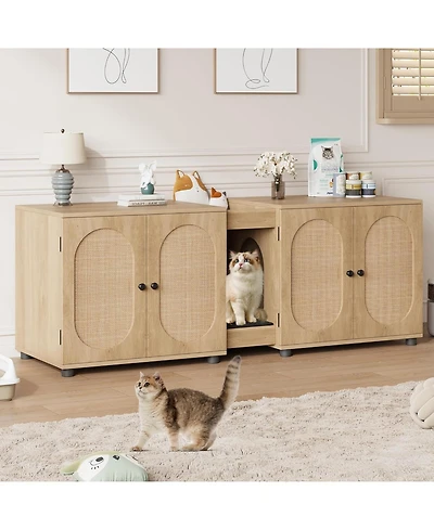 gaomon Cat Litter Box Enclosure 55.1" Double Litter Box Furniture Large Cat Box Enclosure Kitty Litter Box for 2 Cats Hidden Cat Litter Cabinet