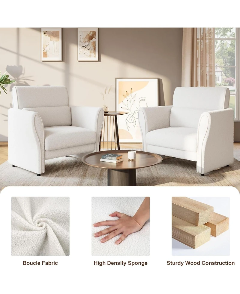 gaomon Modern Accent Chair for Bedroom Upholstered Reading Armchair Sherpa Boucle Mid Century Lounge Single Sofa