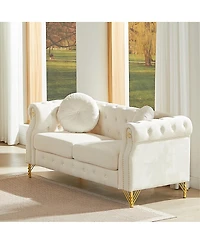 Streamdale Furniture Chesterfield Sofa with Pillows, Studs, and Metal Legs
