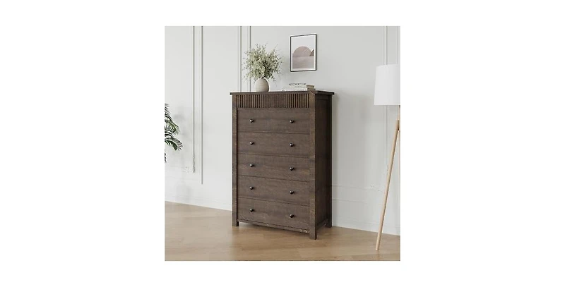 gaomon 5 Drawer Tall Dresser for Bedroom, 31.5" Wide Modern Fluted Wooden Chest of Drawers for Closet Living Room