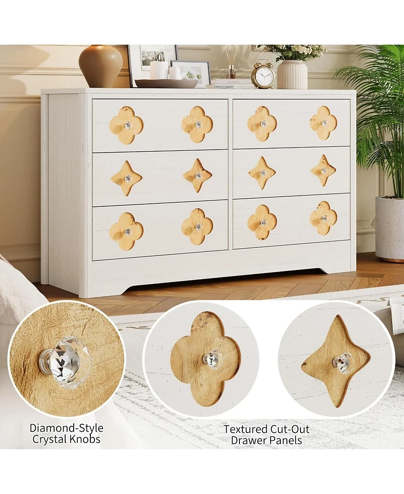 gaomon Fluted 6-Drawer Dresser for Bedroom, 47.4" Wide Wooden Chest with Large Storage & Tv Stand Use
