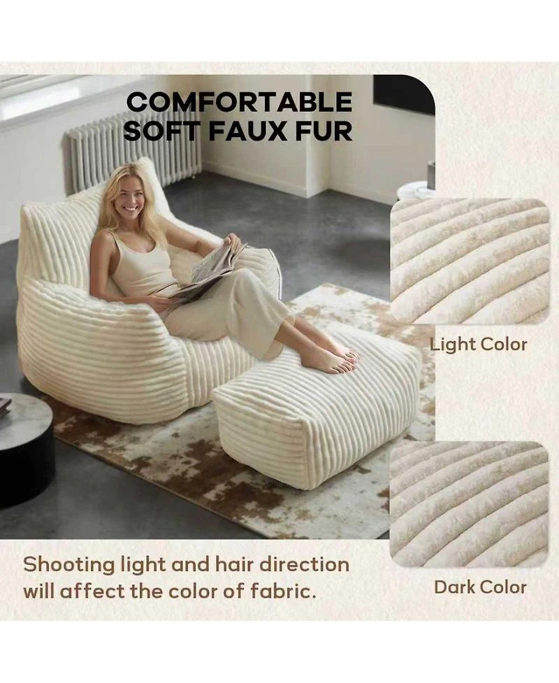 Streamdale Furniture Ergonomic Corduroy Lounge Chair with Ottoman