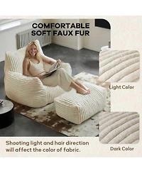 Streamdale Furniture Ergonomic Corduroy Lounge Chair with Ottoman