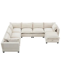 Streamdale Furniture 117.5" Modular Sectional Sofa with Movable Storage Ottoman, 7 Seat U Shaped Couch