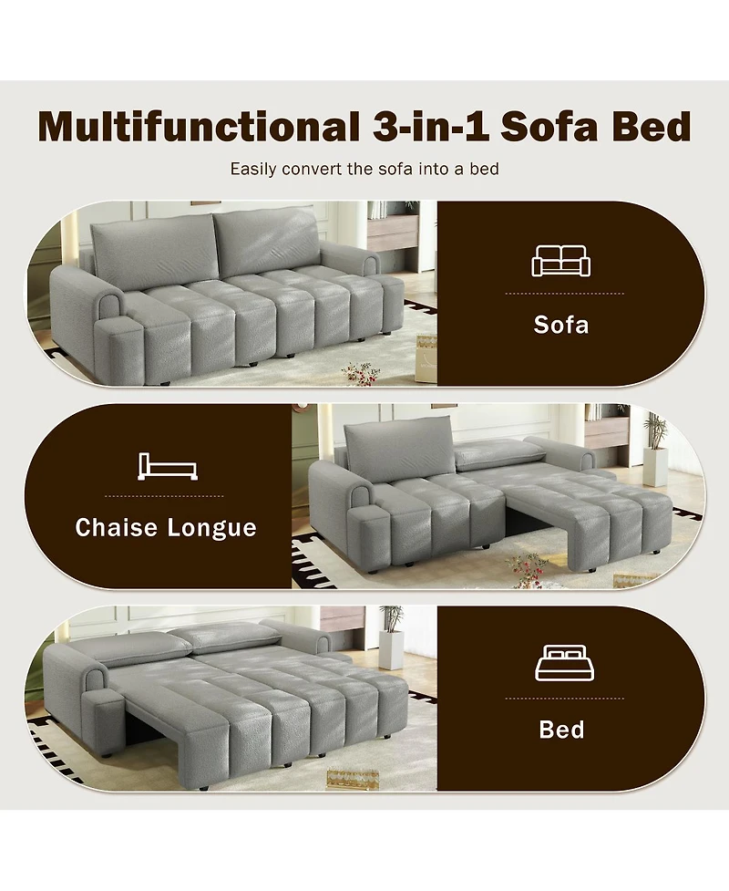 Streamdale Furniture Comfy 90.2" 4-Seater Teddy Fabric Convertible Sleeper Sofa Bed
