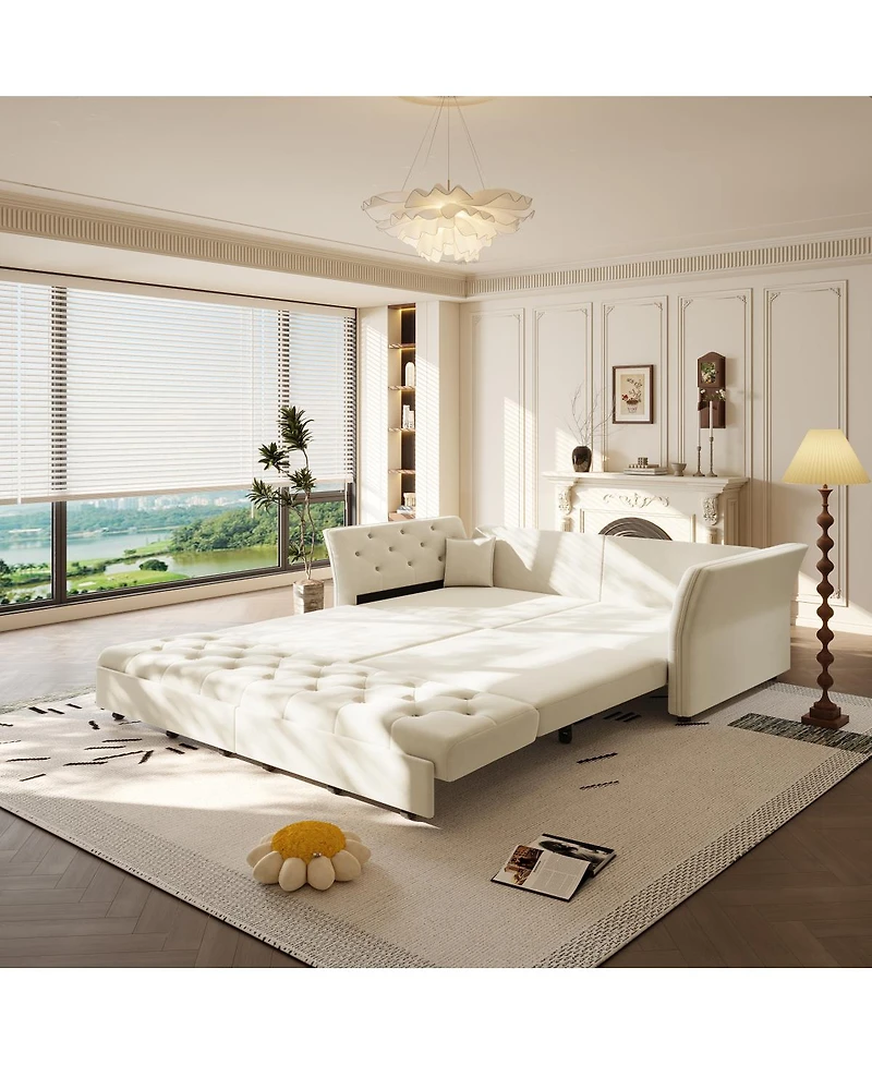 Streamdale Furniture Streamdale Queen Pull Out Sofa Bed with Fabric Flower Design, Velvet Loveseat Bed