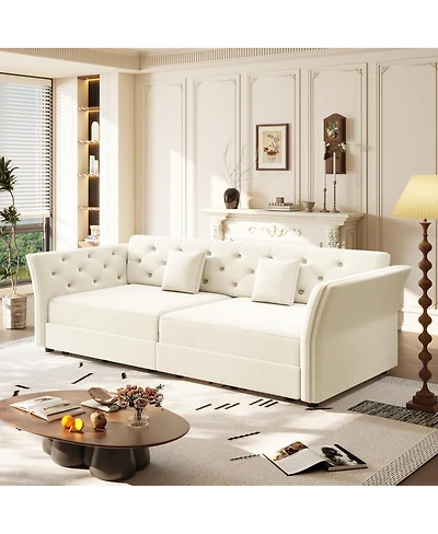 Streamdale Furniture Streamdale Queen Pull Out Sofa Bed with Fabric Flower Design, Velvet Loveseat Bed