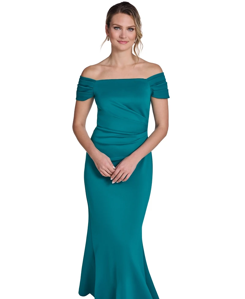 Jessica Howard Women's Off-The-Shoulder Side Tuck Gown