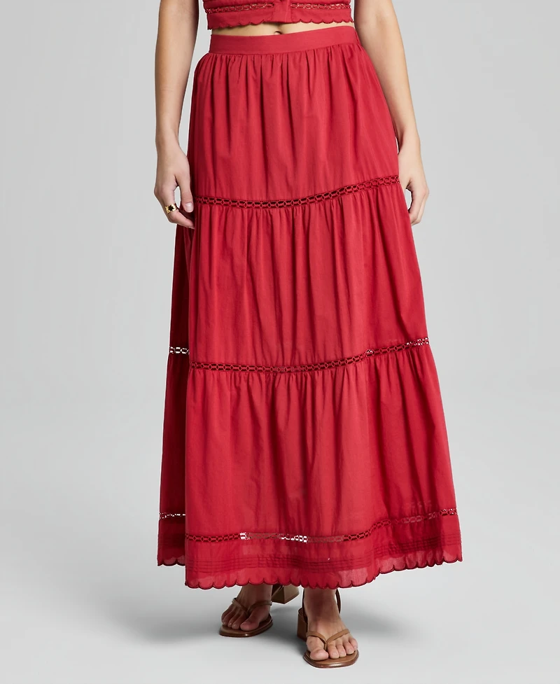 And Now This Women's Cotton Tiered Pull-On Maxi Skirt