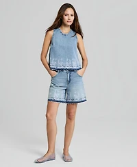 And Now This Women's Embroidered Denim Sleeveless Top, Macy's Exclusive
