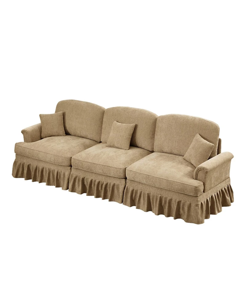 Streamdale Furniture Streamdale Mid Century Chenille 3 Seater Sofa, Flared Arms, Removable Skirt