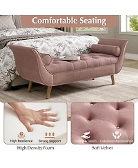 Streamdale Furniture Upholstered Velvet Button Tufted Ottoman Bench with 2 Pillows