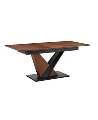 Streamdale Furniture Modern Dark Walnut Marble Dining Table with V-Shaped Metal Legs