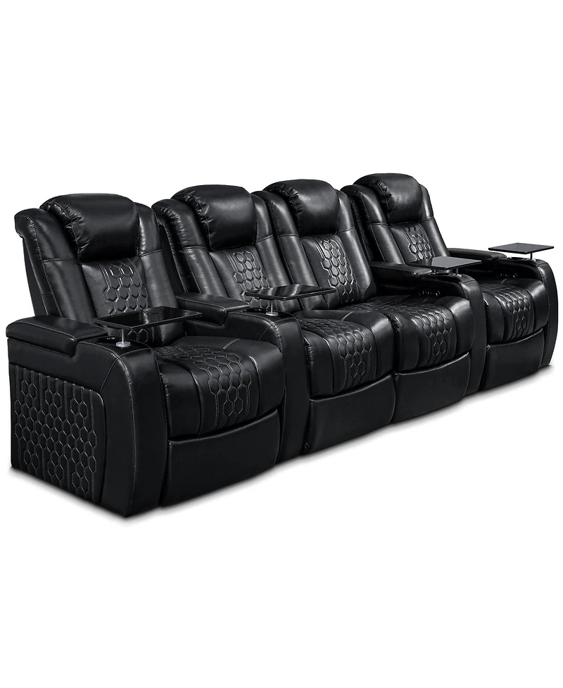 Streamdale Furniture Power Recliner 4 Pc, Top-Grain Nappa, Adjustable, Smart Charging, Rgb Led