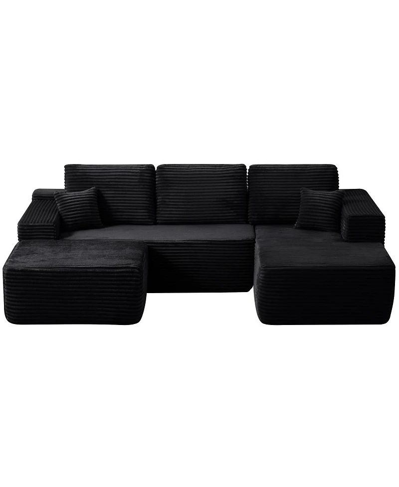 Streamdale Furniture 104" U-Shape Cloud Sectional Sofa with Chaise & Side Pockets, Plush Fabric