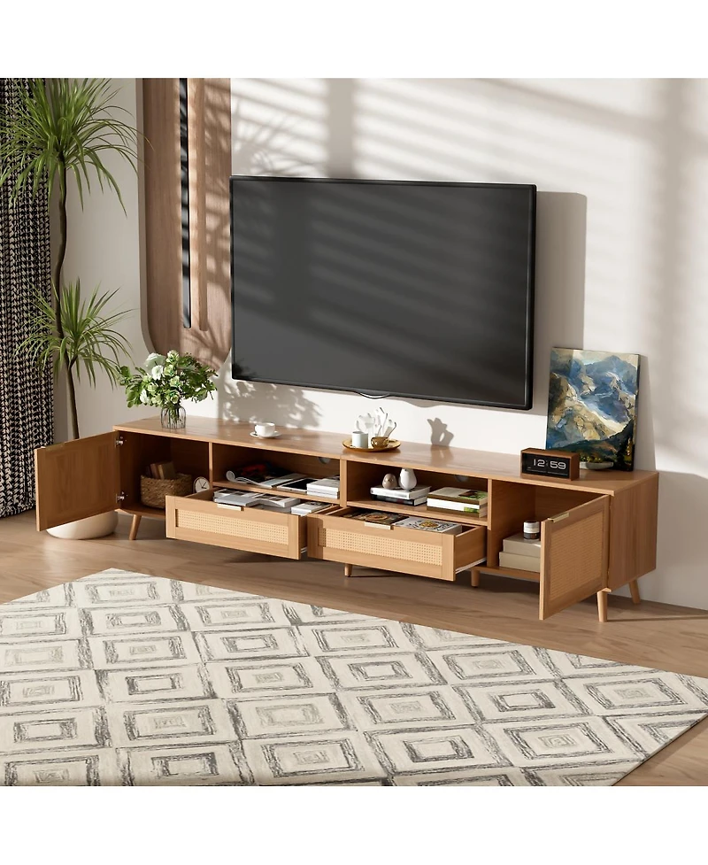 Streamdale Furniture Rattan Tv Stand for TVs up to 90", Modern Farmhouse Media Console