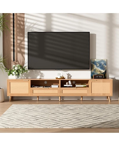 Streamdale Furniture Rattan Tv Stand for TVs up to 90", Modern Farmhouse Media Console