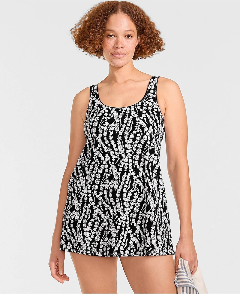Lands' End Women's Long Torso Scoop Neck Mini Swim Dress Swimsuit