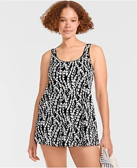 Lands' End Women's Long Torso Scoop Neck Mini Swim Dress Swimsuit