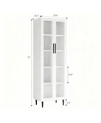 Yigii 71" Glass Door Bookshelf 5-Tier Display Cabinet Narrow Storage