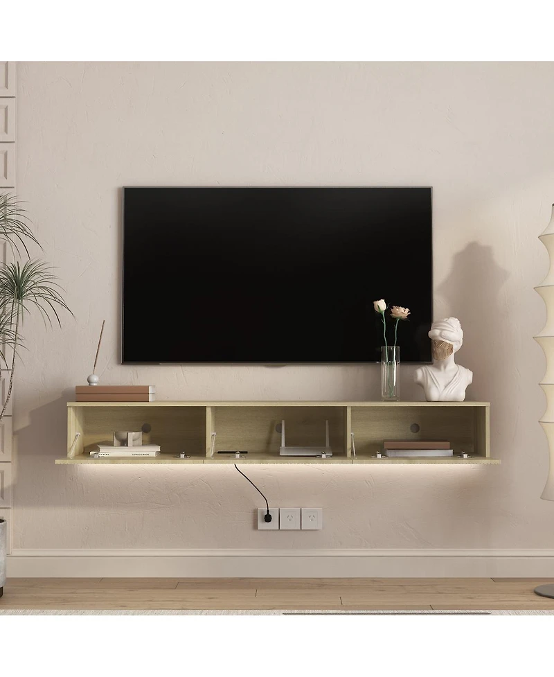 Streamdale Furniture Floating Tv Stand with 16 Color LEDs, Modern Entertainment Center
