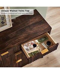 gaomon 54" Modern Fluted Wood 7-Drawer Dresser with Faux Marble Top, Walnut