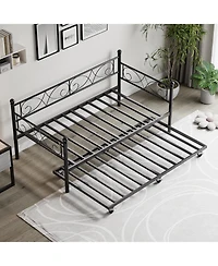 gaomon Twin Daybed with Trundle Metal Sofa Bed Frame Steel Slat Support Space Saving Furniture for Living Room or Bedroom
