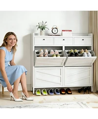 Rainsken Hidden Slim 4 Flip Drawer & 3 Drawer Feature Shoe Storage Cabinet