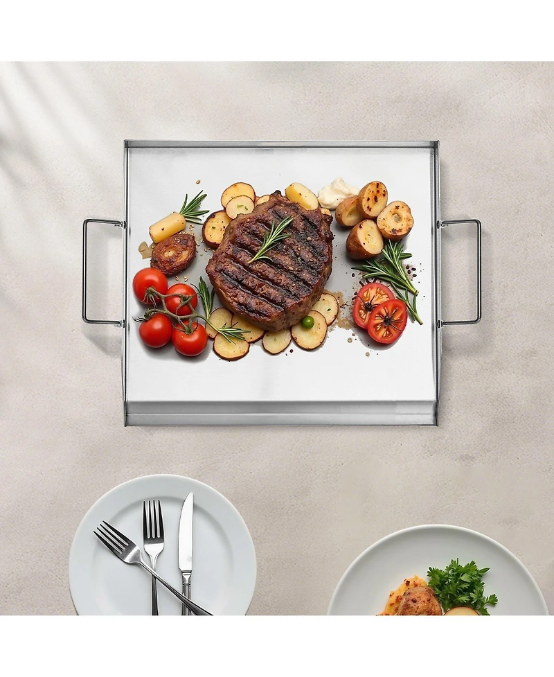 Ecooso 18 x 16 Inch Stainless Steel Griddle Plate for Gas Grill with Handles