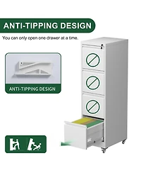 Rainsken 4 Drawer Metal Locking Vertical File Cabinet on Wheels
