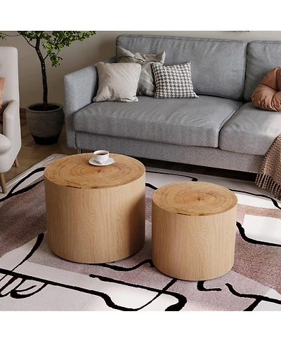 Streamdale Furniture Nesting Coffee Table Set of 2, Modern Round Wooden Accent Tables for Small Spaces