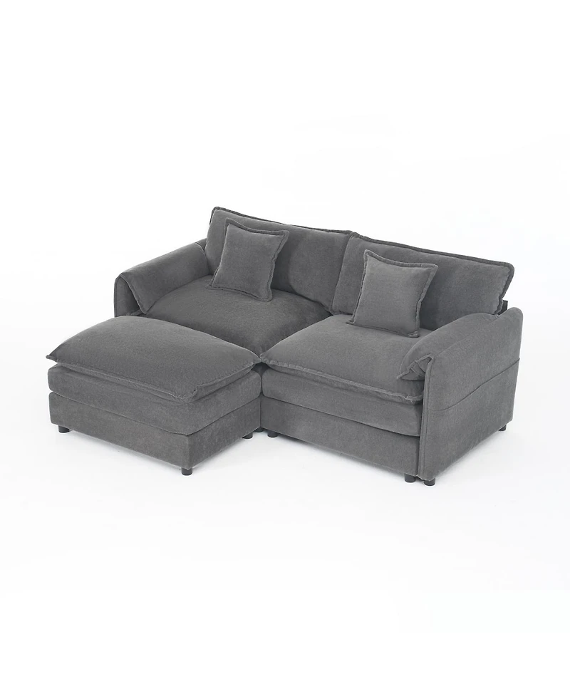 Streamdale Furniture Deep Seat Sectional Sofa Cloud Couch with Ottoman, Modern Chenille Comfy Love Seat