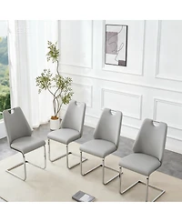 Streamdale Furniture Dining Chairs Set of 4, Light Gray Faux Leather w/ Gold Mesh, Silver Ring, Chrome Handle