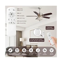 Sofucor 52-inch Modern Farmhouse Brown 5 - Blade Ceiling Fan with Crystal Accents
