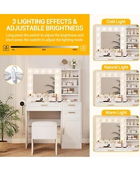 gaomon Makeup Vanity Set with Drawers & Cabinet & Chair,Vanity Desk with Mirror and Lights,3 Light Mode and Brightness Adjusted